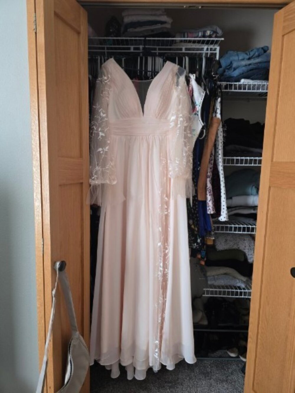 Champagne Long sleeve Boho Bridal Wedding Gown Dress Lace Applique Sz 12 NWT